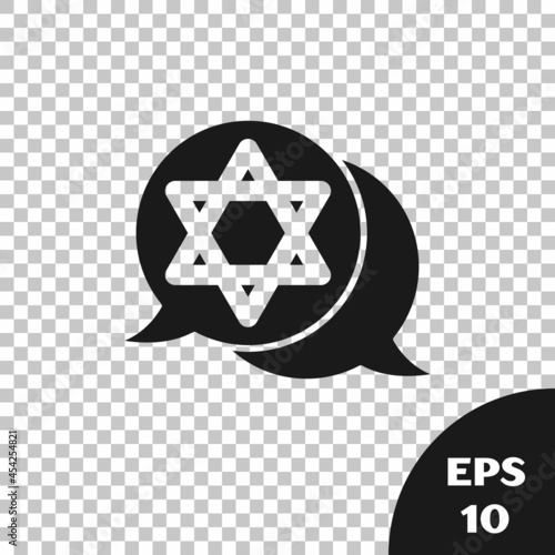 Black Star of David icon isolated on transparent background. Jewish religion symbol. Symbol of Israel. Vector