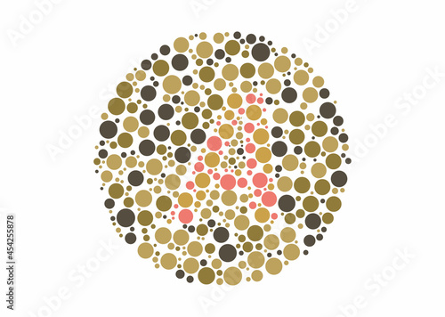 Vector graphic of Color blind test design. The Letter A cunningly hid inside an Ishihara inspired design. A color blindness test shaped color test plate with the Letter A.
