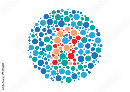 Vector graphic of Color blind test design. The Letter R cunningly hid inside an Ishihara inspired design.