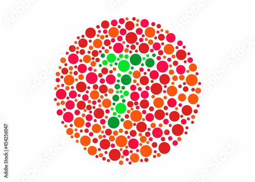 Vector graphic of Color blind test design. The Letter T cunningly hid inside an Ishihara inspired design. photo