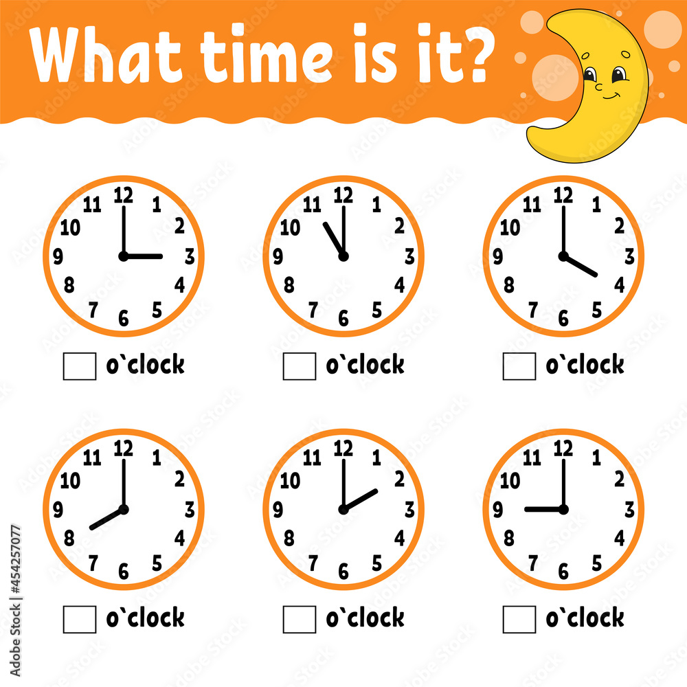 Learning time on the clock. Educational activity worksheet for kids and