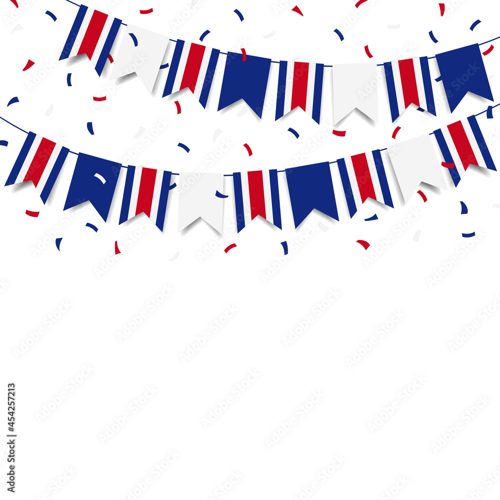 Vector Illustration. Independence Day in Costa Rica. Garland with the flag of Costa Rica on a white background.
 - obrazy, fototapety, plakaty 