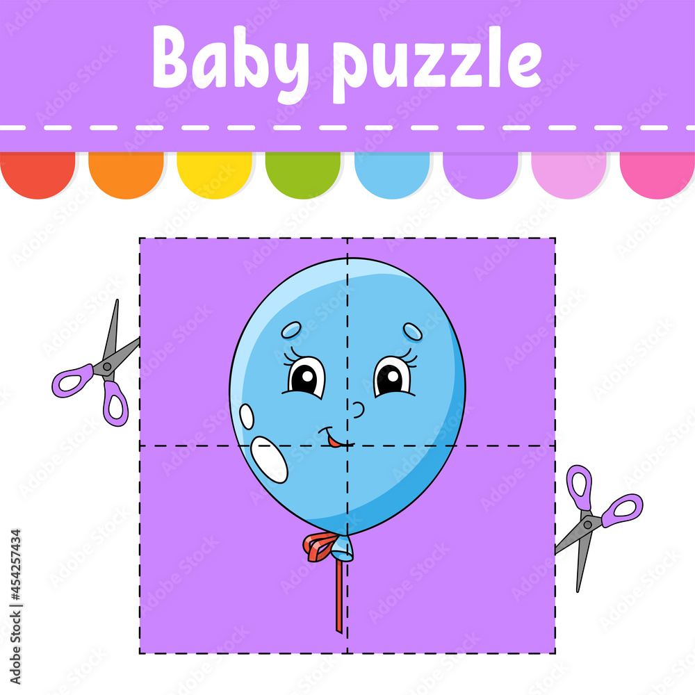 Baby puzzle. Easy level. Flash cards. Cut and play. Color activity