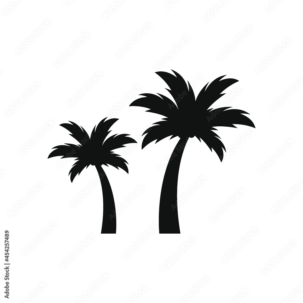 Palm coconut tree black silhouette summer illustration logo vector