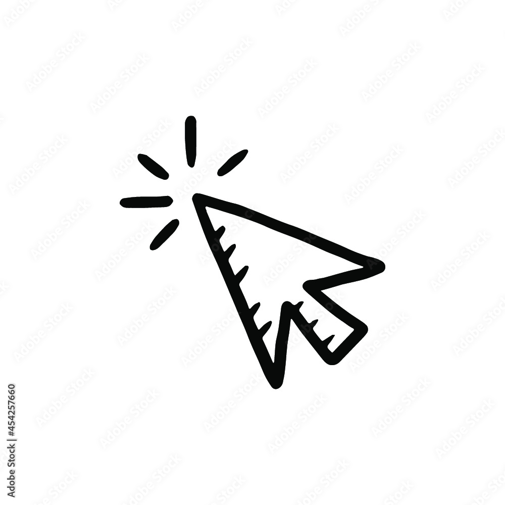 arrow cursor click point doodle hand drawn, sketch style illustration icon