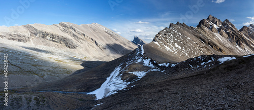 Wide Panoramic Landscape at Badger Pass, a High Mountain Col in Sawback Mountain Range, Banff National Park Canadian Rockies
 photo