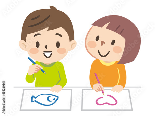 お絵描きをする子供たち