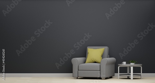 3D illustration Mock up wall with a couch and coffee table