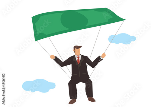 When you are rich you are free with businessman flying with money.