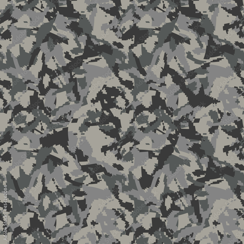 Pixel wave camouflage background. Seamless digital camo pattern. Military texture. Gray color. Vector fabric for textile print designs Pixel wave camouflage background. Seamless digital camo pattern. Military texture. Gray color. Vector fabric for textile print designs