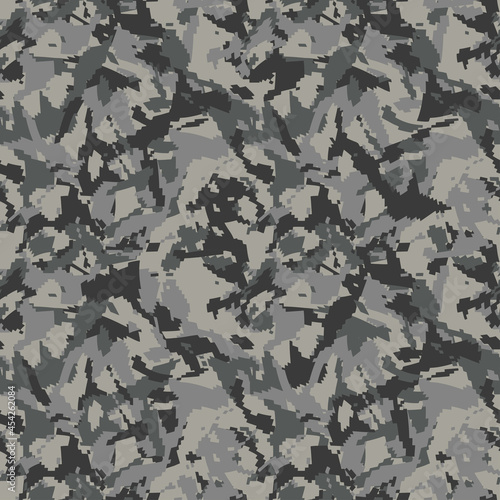 Pixel wave camouflage background. Seamless digital camo pattern. Military texture. Gray color. Vector fabric for textile print designs