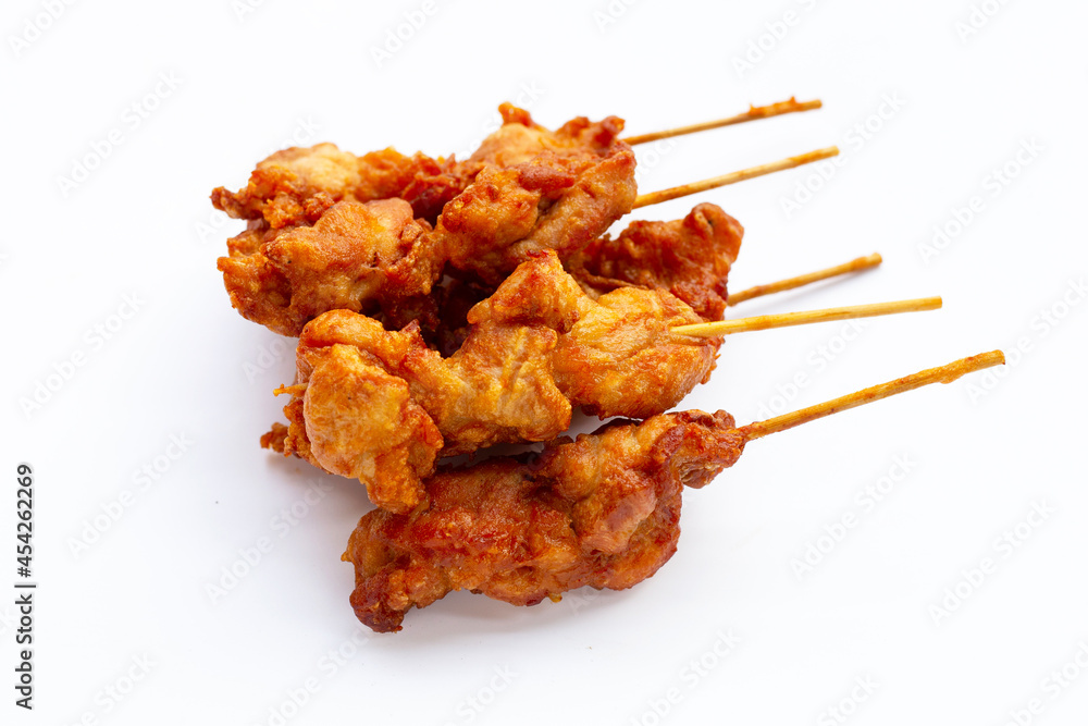 Fried crispy chicken skewers, Thai style street food Fried crispy chicken skewers, Thai style street food