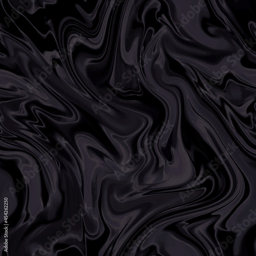 Luxury dark fabric seamless texture. Liquid wave folds silk. Smooth elegant satin material with wrinkles and creases. Abstract black background from curved soft lines. Illustration