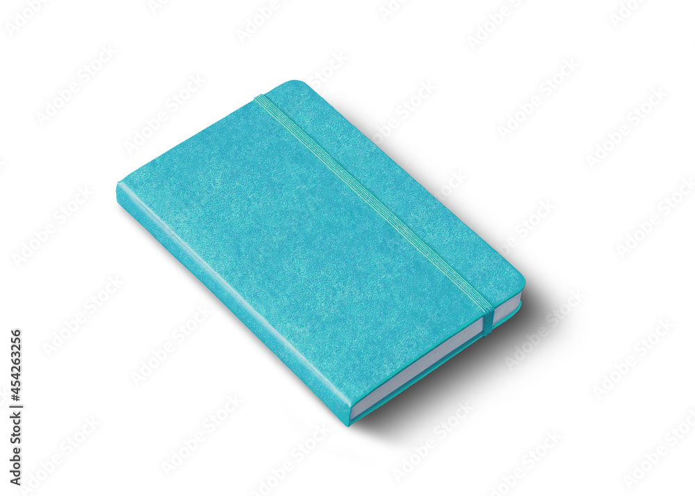 Fototapeta premium Aqua blue closed notebook isolated on white