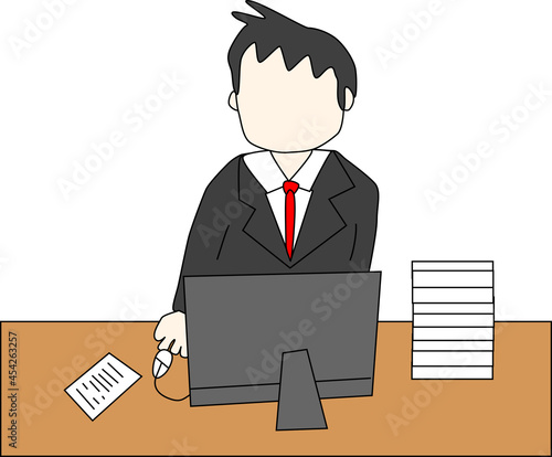 パソコンで作業をするサラリーマン「顔なし」