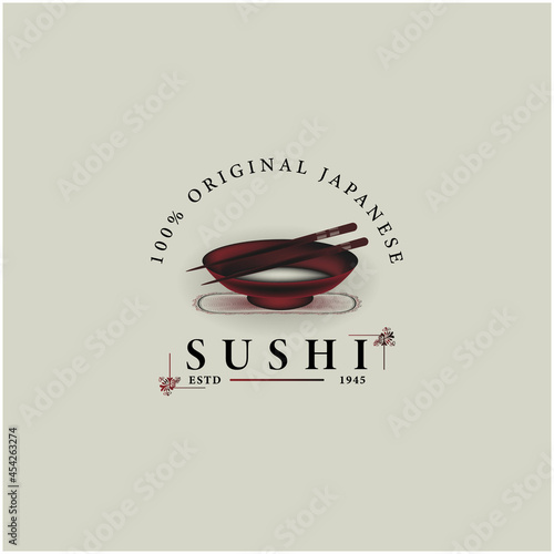 Chopstick Swoosh Bowl Oriental Japan Cuisine, Japanese Sushi Seafood logo design inspiration photo