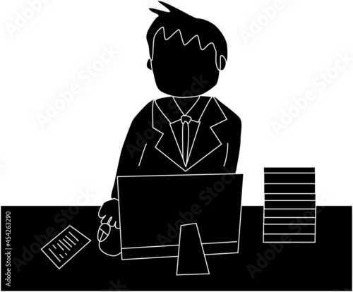 書類をパソコンに打ち込む人のシルエット