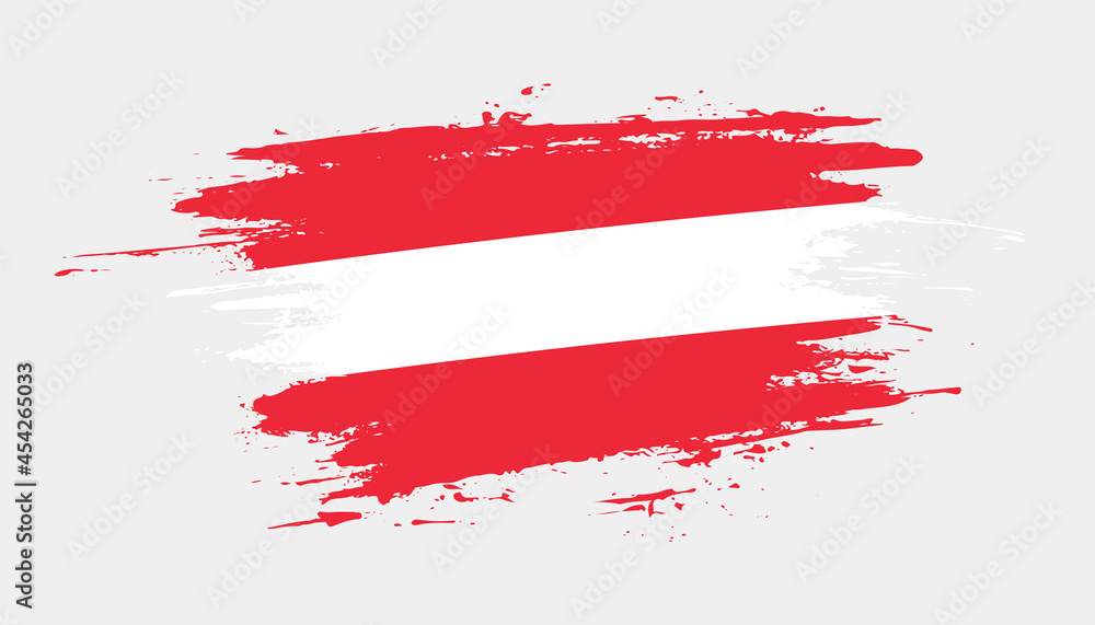 Hand drawn brush stroke flag of Austria. Creative national day hand painted brush illustration on white background - obrazy, fototapety, plakaty 