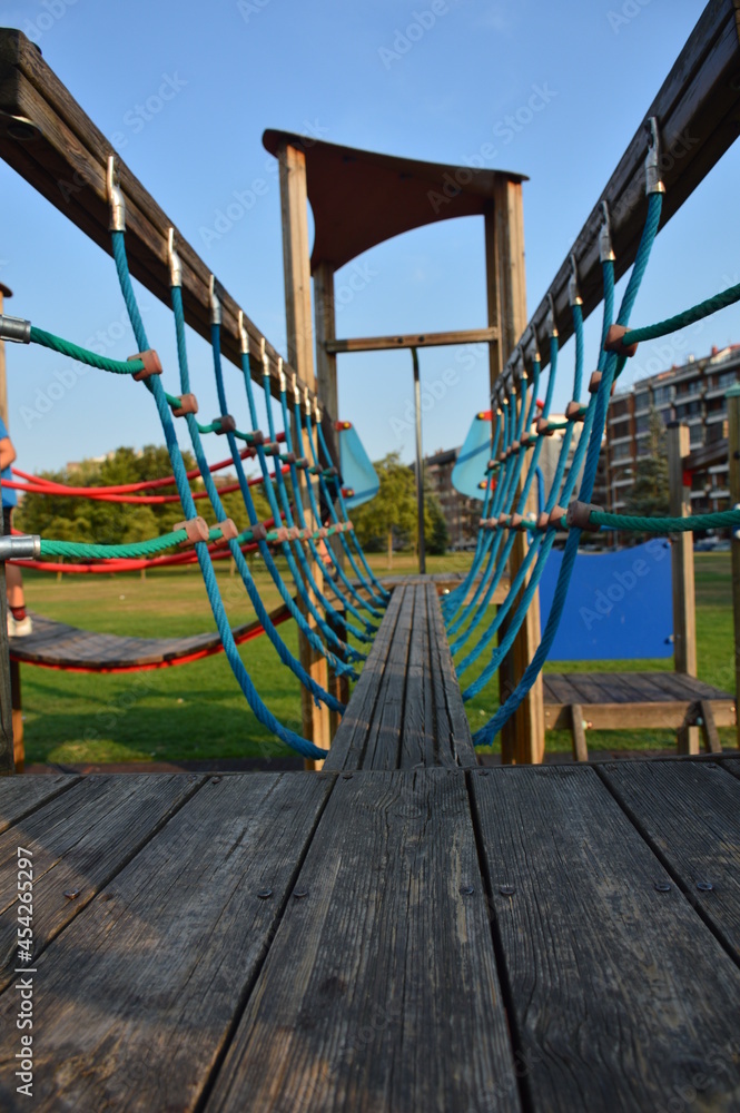 Solitary rope game in a park without children Solitary rope game in a park without children