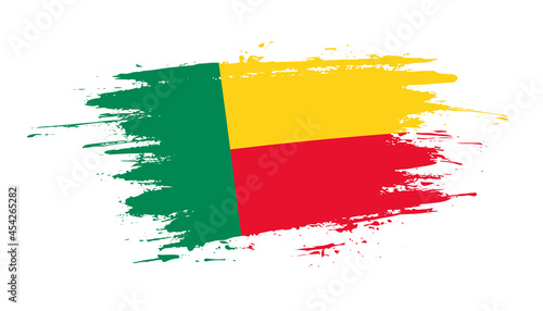 Hand drawn brush stroke flag of Benin. Creative national day hand painted brush illustration on white background