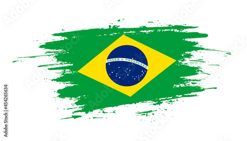 Hand drawn brush stroke flag of Brazil. Creative national day hand painted brush illustration on white background