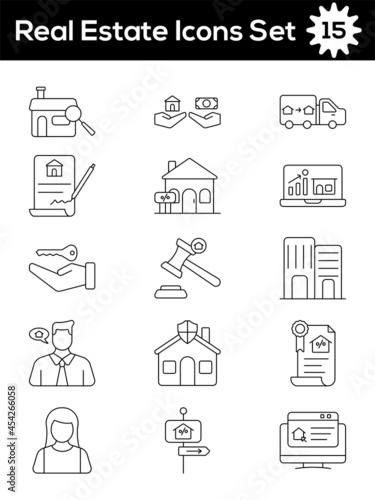 Set of Real Estate Icon In Line Art.