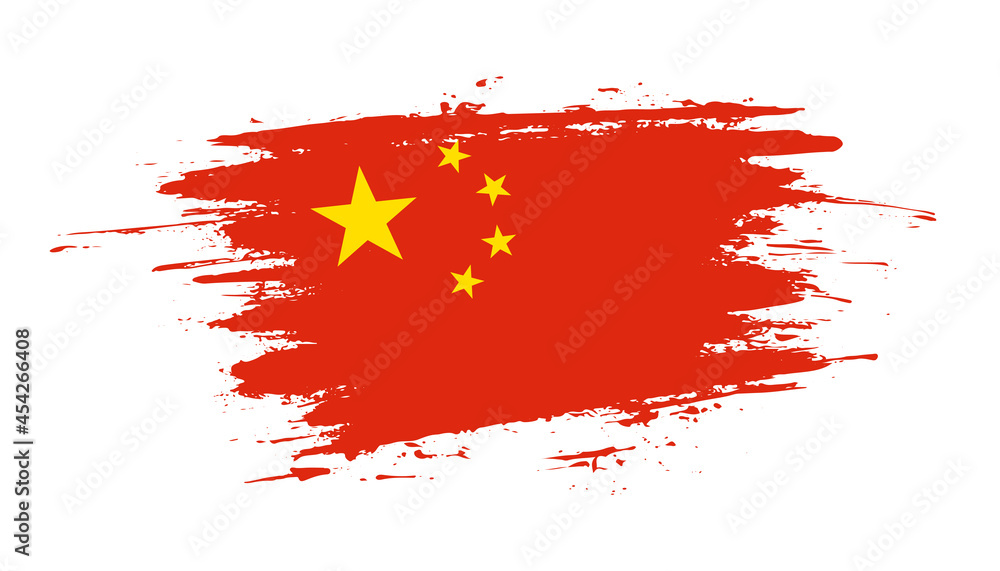 Hand drawn brush stroke flag of China. Creative national day hand painted brush illustration on white background