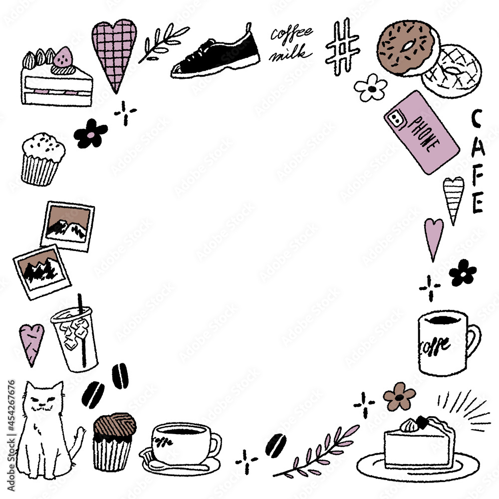 Cafe Time Motifs Vector Flame Illustrations カフェモチーフのベクターフレームイラスト Stock Vector Adobe Stock