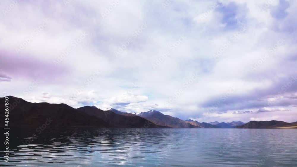 Pangong Tso or Pangong Lake is a marshland and wetland. Yellow Mountain. Landscape an endorheic lake in the himalayas, Jammu and Kashmir, India. June 2018 Pangong Tso or Pangong Lake is a marshland and wetland. Yellow Mountain. Landscape an endorheic lake in the himalayas, Jammu and Kashmir, India. June 2018