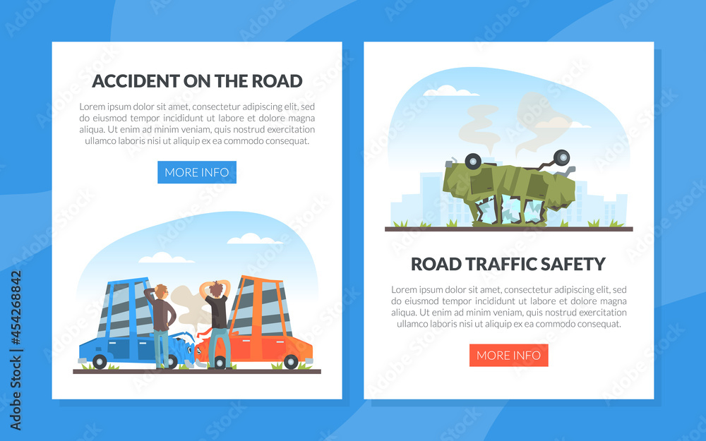 Car Accident with Damaged Motor Vehicle Rested Upside Down Vector Template Car Accident with Damaged Motor Vehicle Rested Upside Down Vector Template