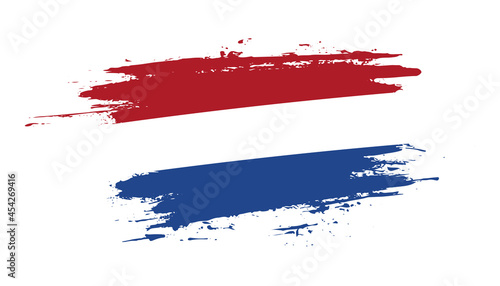 Hand drawn brush stroke flag of Netherlands. Creative national day hand painted brush illustration on white background