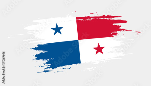 Hand drawn brush stroke flag of Panama. Creative national day hand painted brush illustration on white background