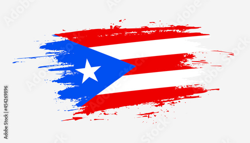 Hand drawn brush stroke flag of Puerto Rico. Creative national day hand painted brush illustration on white background photo