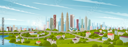 Photo Simple flat style illustration of Kuala Lumpur city in Malaysia and skyline landmarks