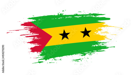 Hand drawn brush stroke flag of Sao Tome and Principe. Creative national day hand painted brush illustration on white background