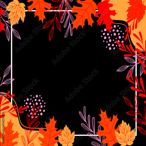 AUTUMN BANNER FOR SOCIAL NETWORKS,Social media post template with flowers and leaves elements. fresh yellow autumn background with palms, leaves, monstera. vector illustration for invitation, greeting