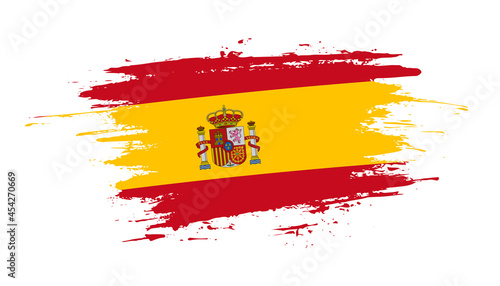 Hand drawn brush stroke flag of Spain. Creative national day hand painted brush illustration on white background