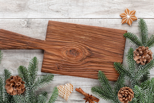 Homemade christmas gingerbread cookies on wooden table.