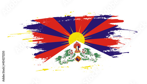 Hand drawn brush stroke flag of Tibet. Creative national day hand painted brush illustration on white background
