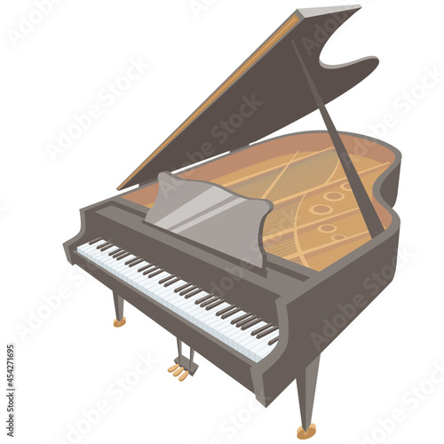 A grand piano on isolated white background. Vector illustration in flat cartoon style.