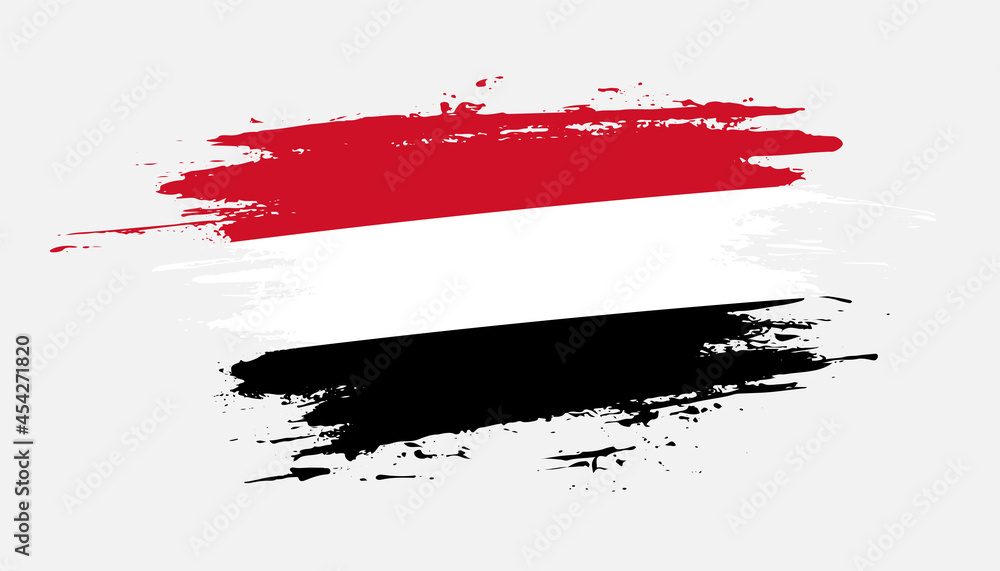 Hand drawn brush stroke flag of Yemen. Creative national day hand painted brush illustration on white background