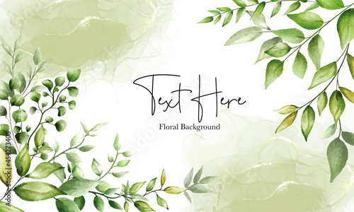 beautiful greenery leaves background design with alcohol ink
