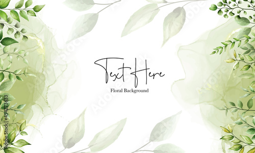 beautiful greenery leaves background design with alcohol ink