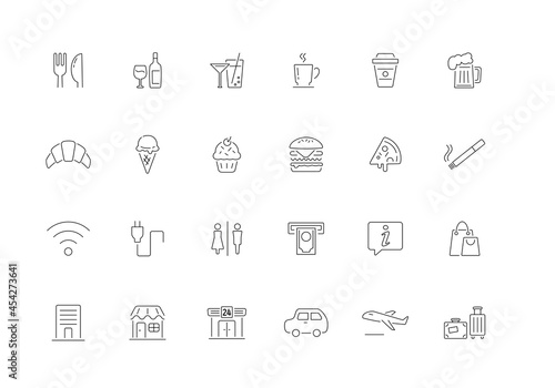 food and restaurant vector icon set for web development apps, websites, infographics, maps