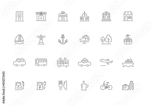 building and  vehicle vector icon set for web development apps, websites, infographics, maps