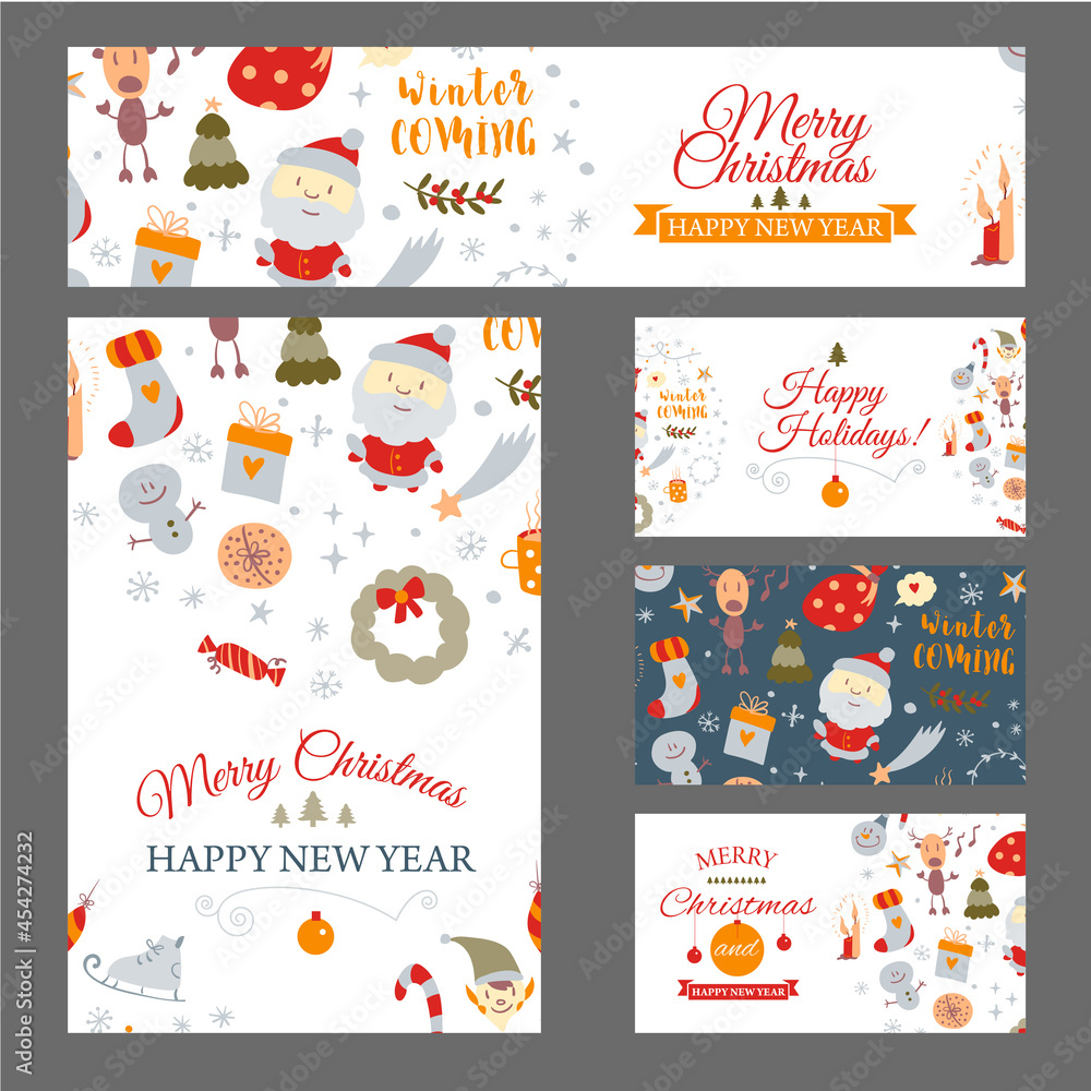 Set of web banners with Christmas design elements in doodle style. Christmas cards. Vector Set of web banners with Christmas design elements in doodle style. Christmas cards. Vector
