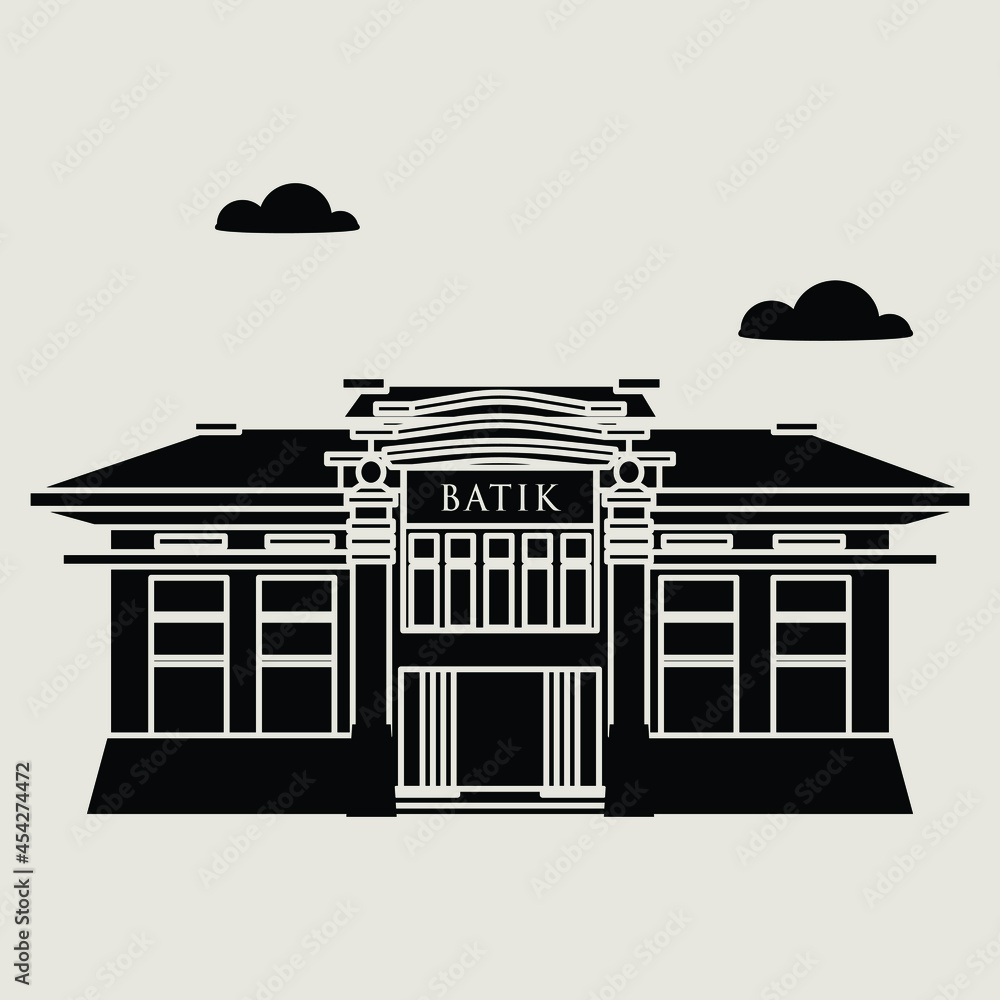 Flat silhouette vector illustration of building in the city of central ...