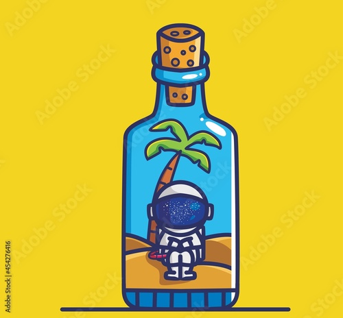 cute astronaut inside the bottle. cartoon travel holiday vacation summer concept Isolated illustration. Flat Style suitable for Sticker Icon Design Premium Logo vector. Mascot Character