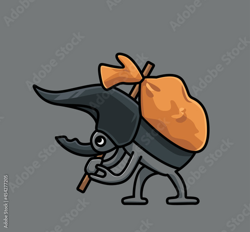 cute rhinoceros beetles bring stock ready for wander. cartoon animal nature concept Isolated illustration. Flat Style suitable for Sticker Icon Design Premium Logo vector. Mascot Character