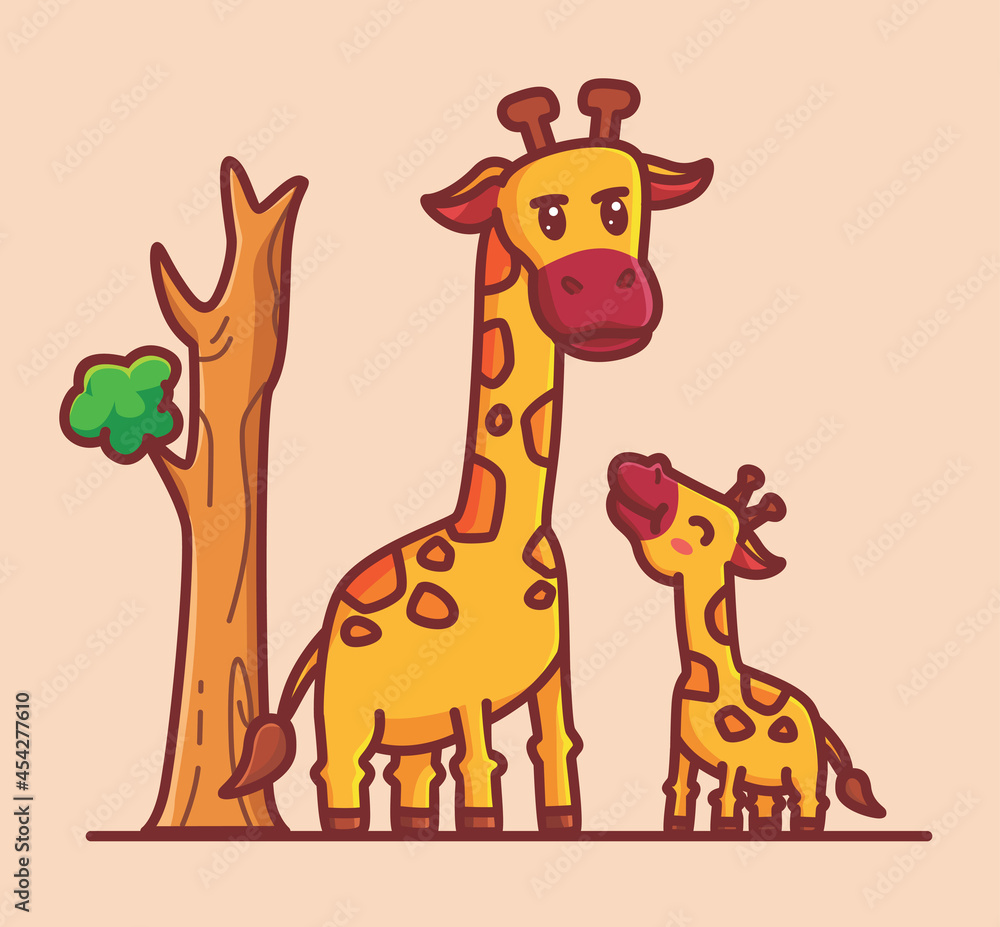 cute baby giraffe and his mom. cartoon animal nature concept Isolated illustration. Flat Style suitable for Sticker Icon Design Premium Logo vector. Mascot Character cute baby giraffe and his mom. cartoon animal nature concept Isolated illustration. Flat Style suitable for Sticker Icon Design Premium Logo vector. Mascot Character